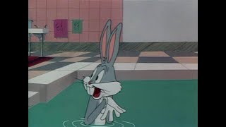 Everyone is bugging Bugs Bunny, while Bugs is taking a bath.