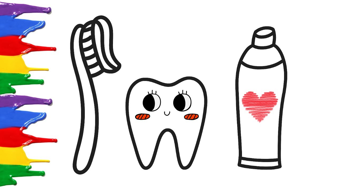 Draw Tooth, Toothbrush, Toothpaste | Painting, Drawing, Coloring for Toddlers & Kids | Good habits