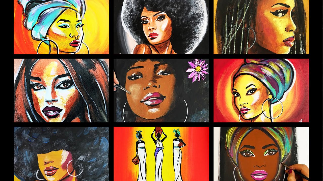 Acrylic Painting for beginners AFRICAN WOMEN Easy Painting Vered
