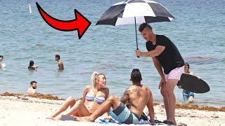 Putting An Umbrella Over Strangers Trying To Tan Prank!!