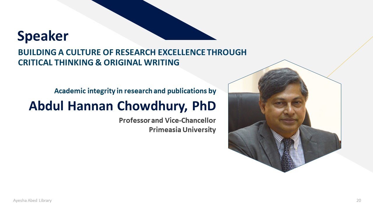 Academic integrity in research and publications by Prof. Abdul Hannan Chowdhury at BRAC University