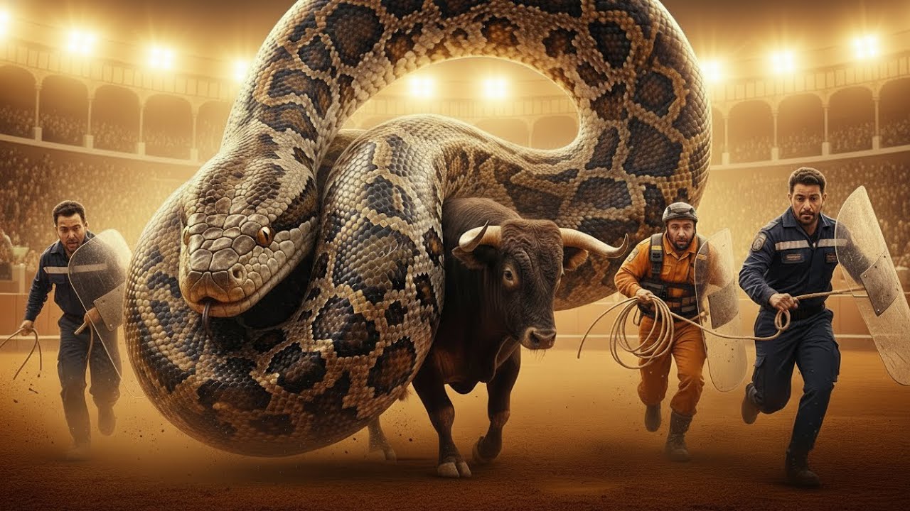 “Brave Heroes Battle a Giant Python in the Bullfighting Arena to Save an Innocent Bull 🐍”