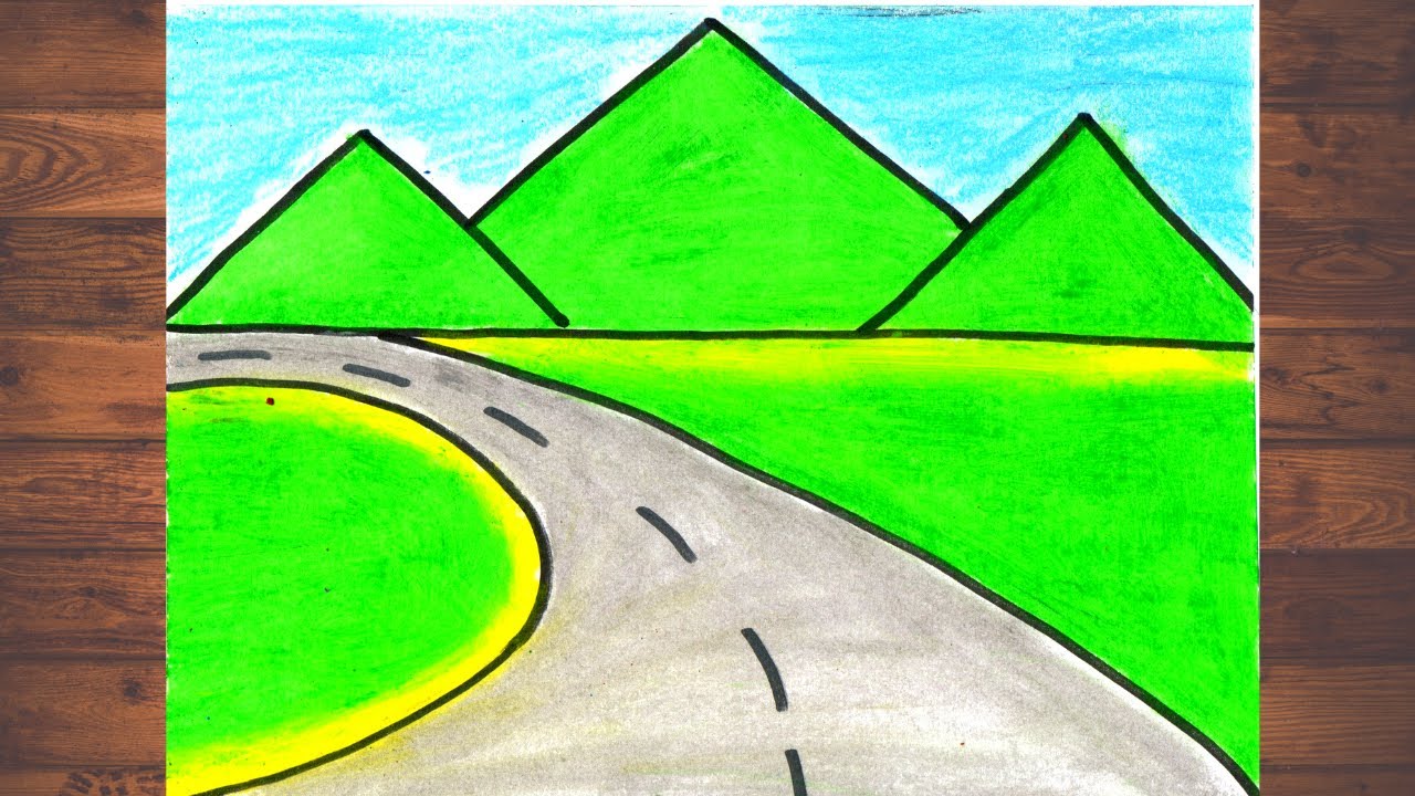 🌺🌺🌺GO GREEN DRAWING step by step🌺🌺🌺| Drawing Nature scenery step by step| oil pastel green drawing |