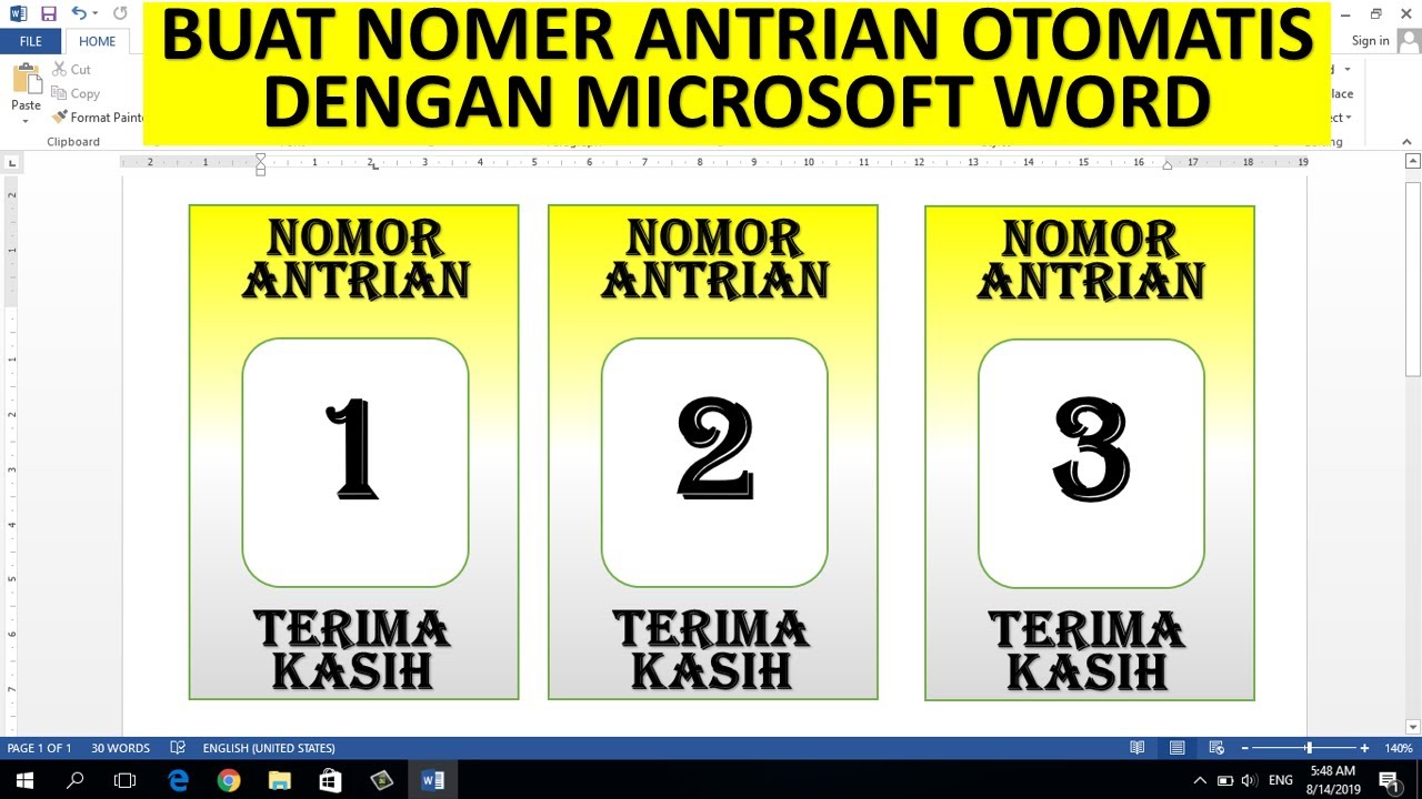 Buat Nomer Antrian Otomatis Dengan Microsoft Word Youtube