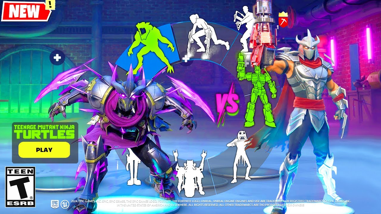 Super Shredder VS Shredder Fortnite doing all BuiltIn Emotes and Funny