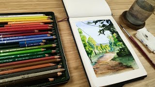 Painting landscapes with watercolour pencils