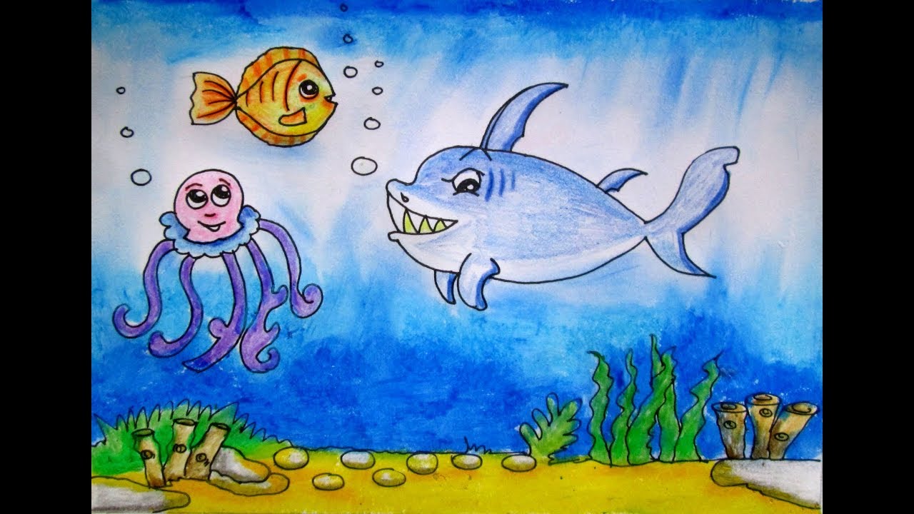 Draw A Scenery Of Ocean Bottom Under The Sea By Indrajit Art