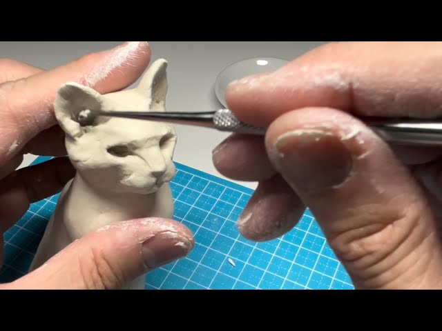 ダイソーの石粉粘土で猫全身像練習 - YouTube