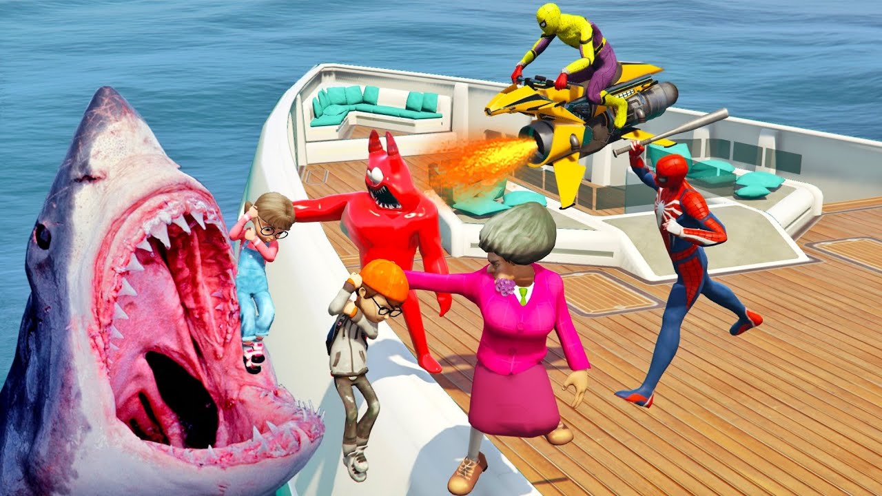 Scary Teacher 3D - Miss'T’s Hungry Shark - Blue Spider & Nick & Tani Rescue - Spider-Man Revenge