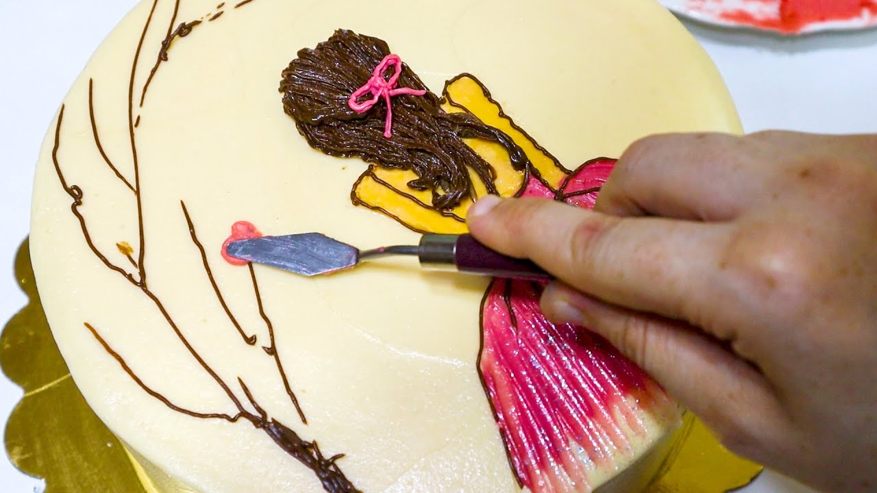 ✨ أسرع وأسهل شرح لـ الرسم على الكيك بكريمة الزبدة خطوة بخطوة 💕