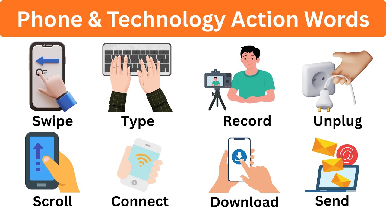 30 Phone & Technology Action Words in English