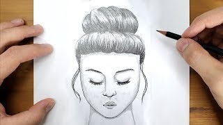 How to draw a girl with a Messy Bun Hair - step by step