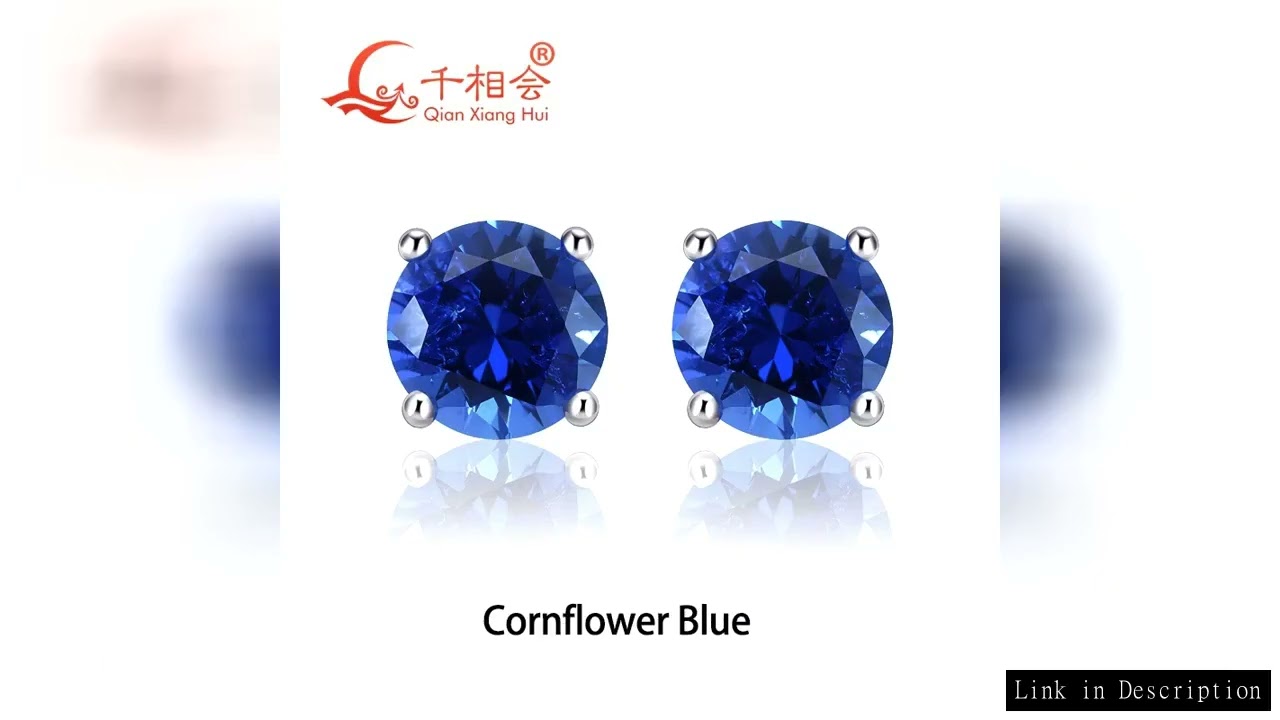 Lab Created royal Blue/Cornflower blue Sapphire Ear Stud 5-9mm with inclusions round Shape S925 Silv