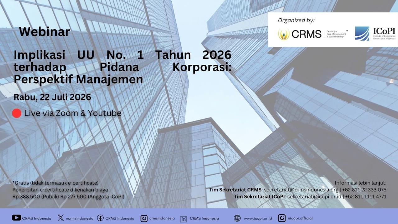 Webinar: Implikasi UU No. 1 Tahun 2026 terhadap Pidana Korporasi - Perspektif Manajemen Kepatuhan