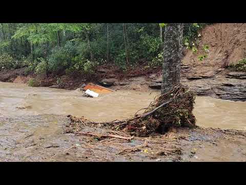 Flooding on Big Hungry River, Near Asheville, North Carolina; Hurricane Helene Destruction