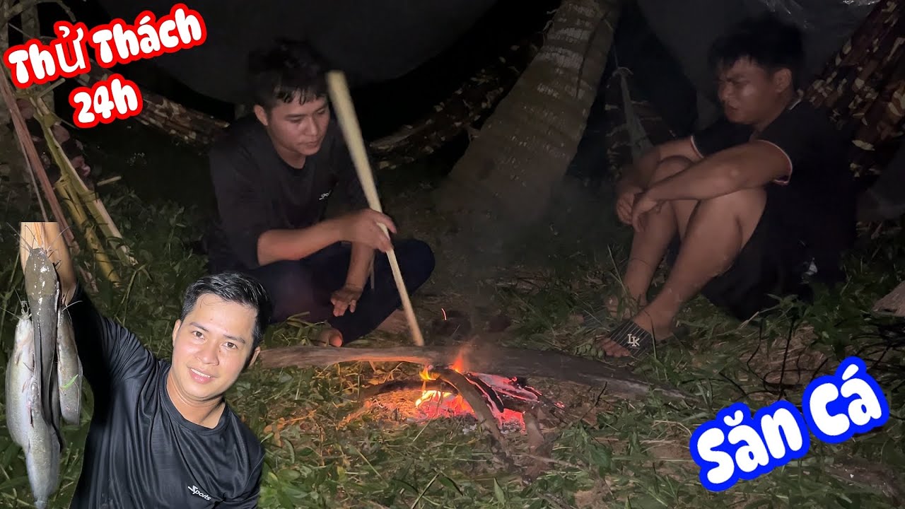 24h Thử Thách Ku Đen Săn Cá Cấm Trại Ở Cánh Đồng Lúa Chính Ngủ Đêm Cùng Bầy Cá Trê survival