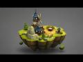 Low-Poly Stylized Floating Island 3D Model  - High-Fidelity Medieval Farm &amp; Windmill (4K PBR)