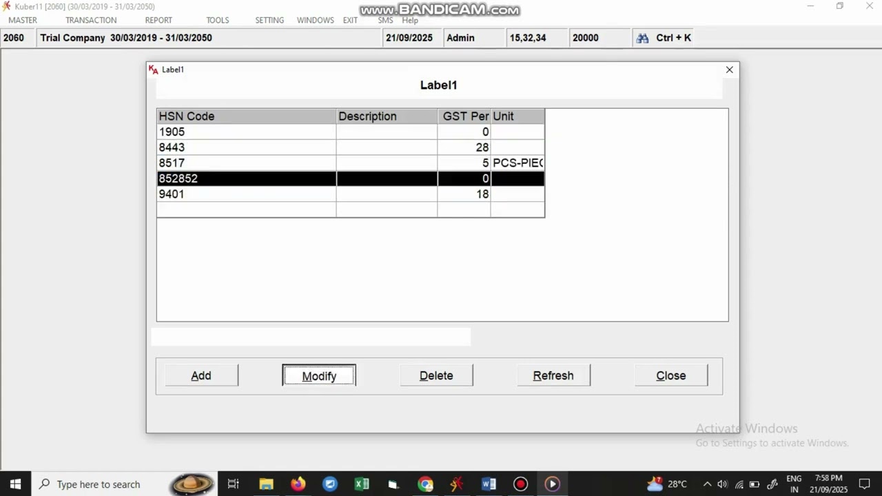 Changing GST Percentage of an HSN Code - Kuber Accounting Software