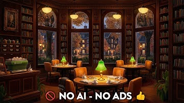 Fall Library Cafe Ambience with Calm Jazz Music & Rain for Studying, Focus, & Relaxation