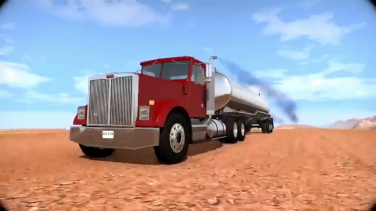 beamng drive big rig racing flatout on a long bumpy desert road but I add the 