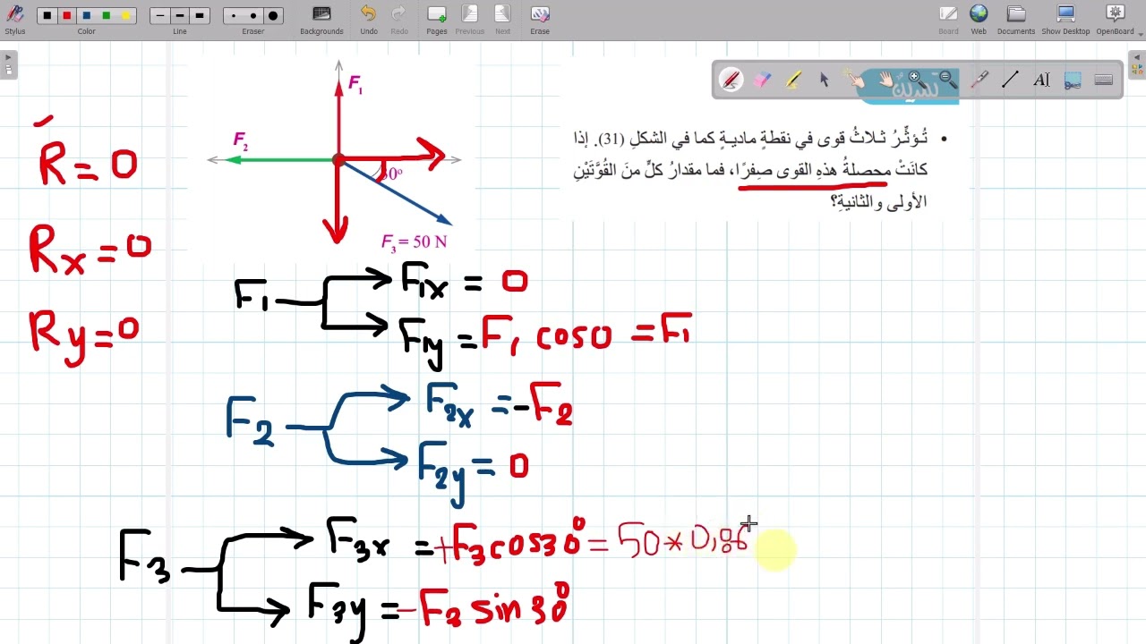 إيجاد القوى عندما تكون محصلة القوى تساوي صفرًا || إشكاليات في فيزياء الصف العاشر.