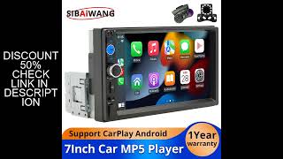 1Din Car Radio Bluetooth MP5 Player 7 inch Touch Screen with Apple Carplay Android Auto 2 Din Multim