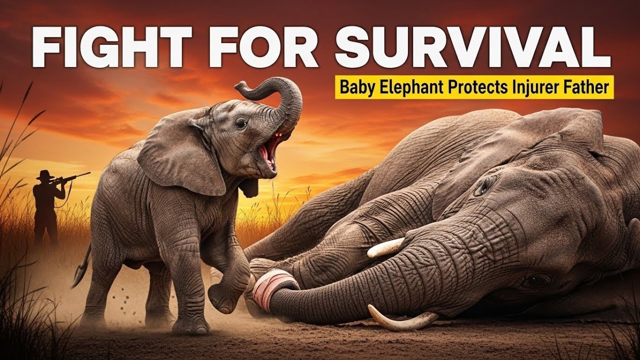 Elephant Cub Fights to Save His Injured Father
