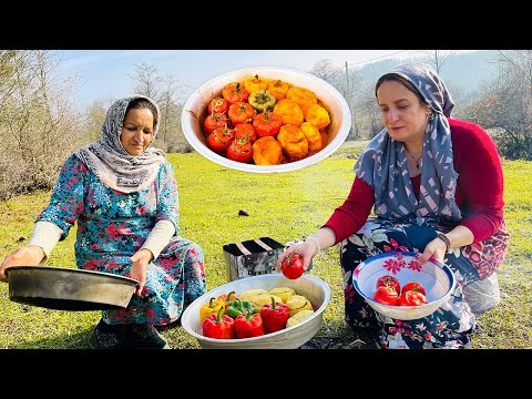 Stuffed Peppers (Green , Red ,Yellow), Potato and Tomato with Rice  ✤ Village Cooking ✤