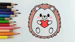 How to draw easy hedgehog 🦔 / Step by step design and coloring of a hedgehog in 5 minutes