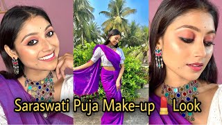 Saraswati Puja Day Makeup Look|| Makeup look 2023 || Sampitaofficial || Bengali screenshot 4