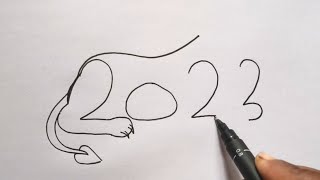 How To Turn 2023 Into Lion | How To Draw Lion With 2023 | Sitting Lion Drawing With Letter