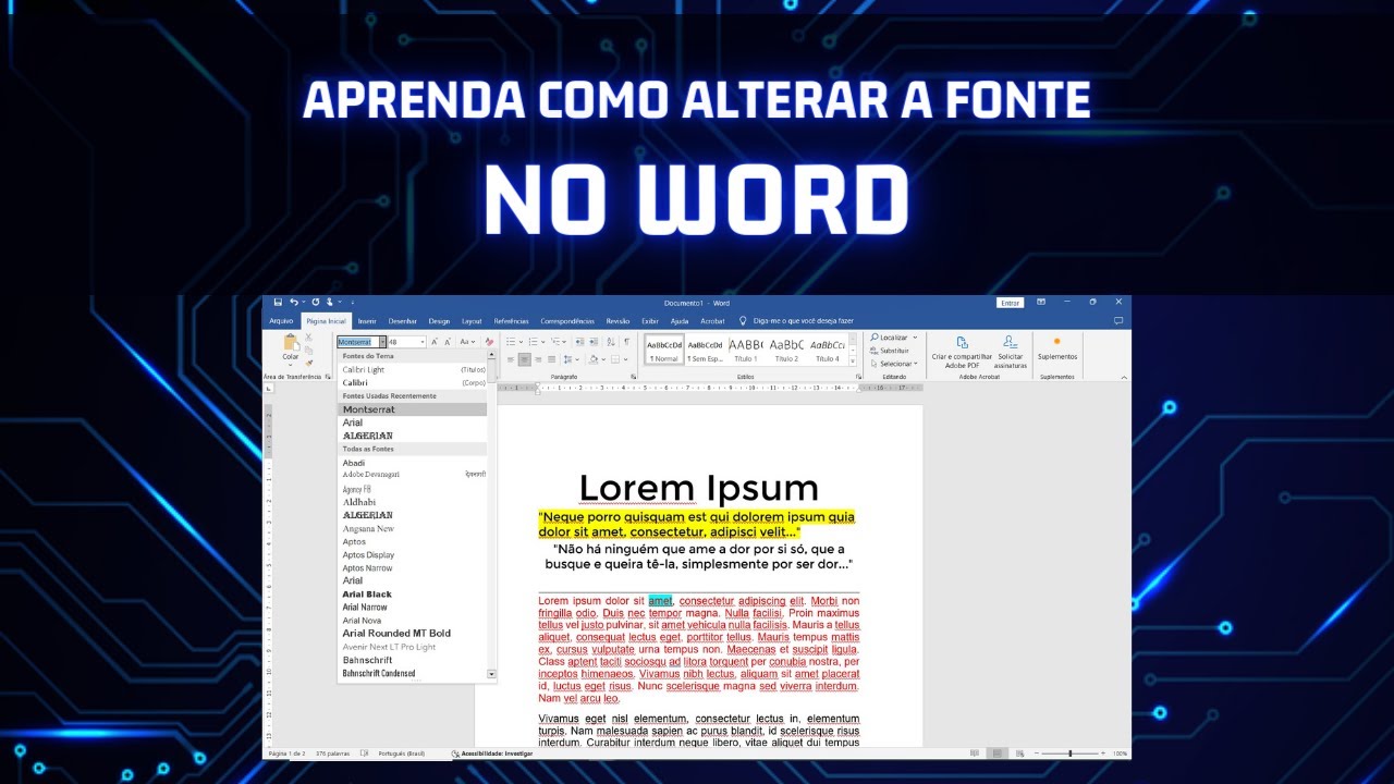 Aprenda Como Alterar a Fonte, Tamanho e Cor do Texto no Word - YouTube