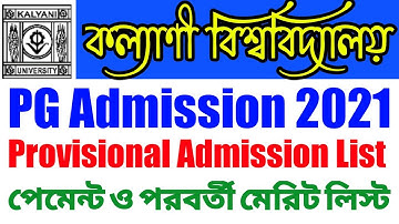 Kalyani University PG Admission 2021 Provisional Admission List for Payment.