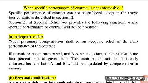 When Specific Performance can not be enforceable under section 21