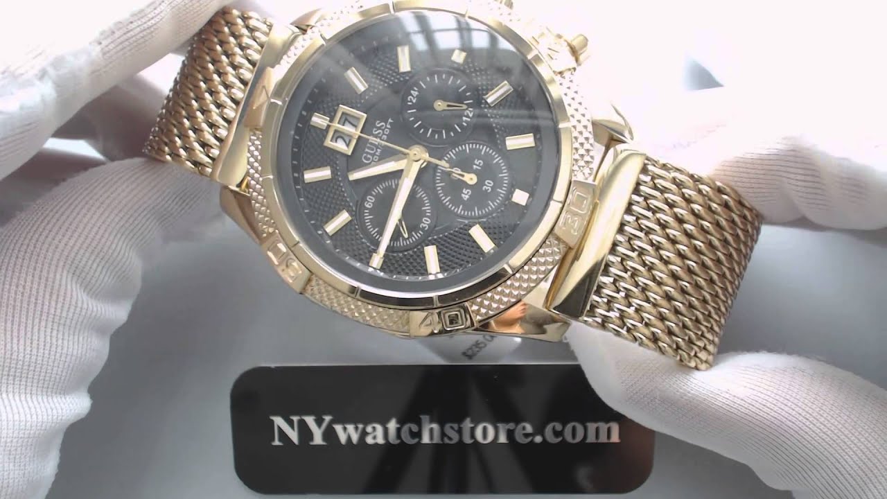 Men's Gold Tone Guess Chronograph Mesh Bracelet Watch U0205G1