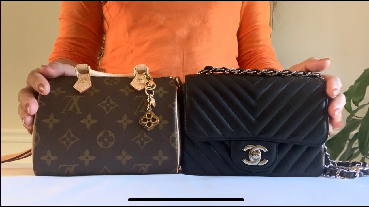 WIMB Louis Vuitton Nano Speedy vs. Chanel Square Mini Flap / Chanel LV - YouTube