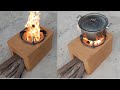 Make simple wood stoves from old foam barrels, cement and clay