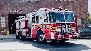 FDNY ENGINE 66 & FDNY LADDER 61 RESPONDING FROM QUARTERS ON ASCH LOOP IN BAYCHESTER, THE BRONX, NYC.