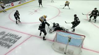 Jonathan Quick makes a pair of stops on Colton Sissons all alone in front.