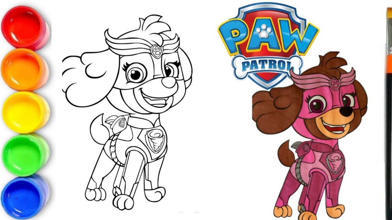 How to draw Skye From Paw Patrol | Coloring Skye from PAW PATROL  Mighty Pups Coloring Page