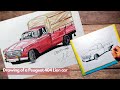 Drawing Of A Peugeot 404 Lion Car رسم سيارة الاسد بيجو 404
