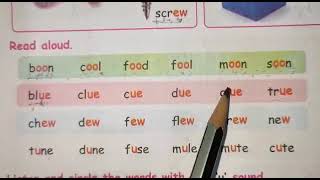term 3, class 2, English book, page 63, long oo sound words blending