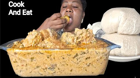 African food mukbang/ Cook and eat with me vegetables egusi soup with fufu Nigeria food ASMR