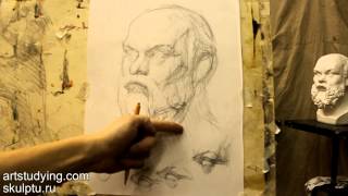Обучение рисунку. Портрет. 15 серия: рисунок гипсовой головы Сократа, часть 1.