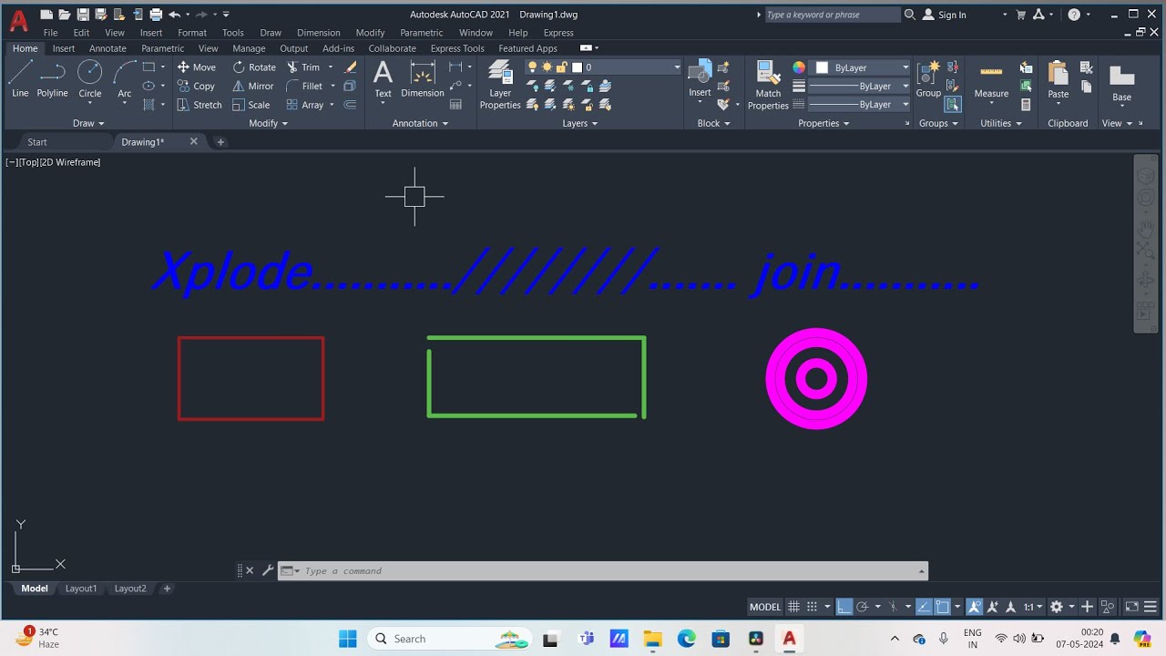 Xplode , join / AutoCAD me xplode  kaise work karta hai. an join