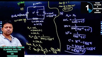 Determine the value of phase difference between the current and the voltage in the given series LCR