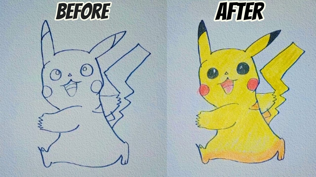 How to draw a Pikachu with pencil colour | Draw a Pikachu with pencil ...
