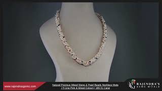 Natural Precious Mixed Stone & Pearl Beads Necklace Mala ( 5 Line Pink & Mixed Colour)