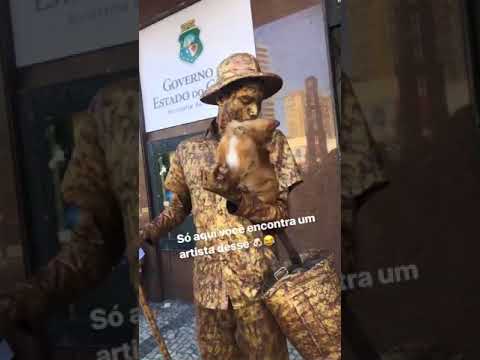 萌犬学主人“扮铜像”赚罐罐钱超有戏 “石化模样”引路人围观！