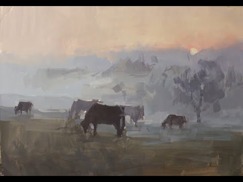 Живописный этюд гуашью на состояние. Пейзаж с туманом.